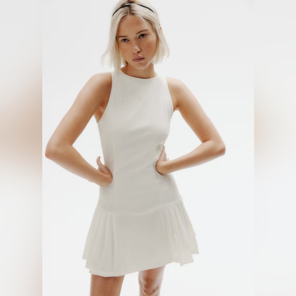 Divided By H&M Sleeveless White Pleat Detail Twill Dress Size XXL (20-22)